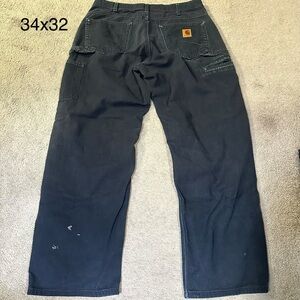 Carhartt Men's Black Work Pants, semi distressed, 34x32